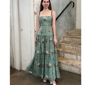 Agua by Agua Bendita Lima Green Floral Linen Maxi Dress